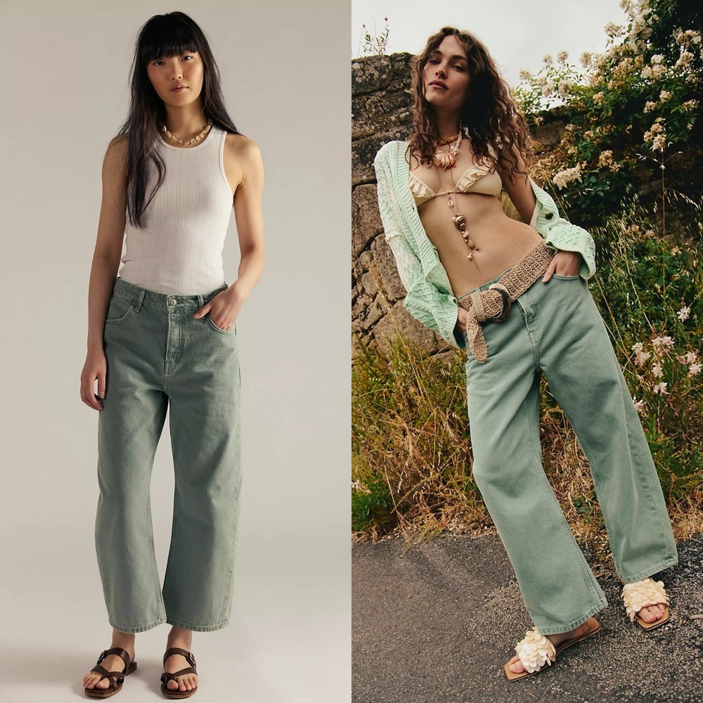 Free People Sage Green Boyfriend Jeans